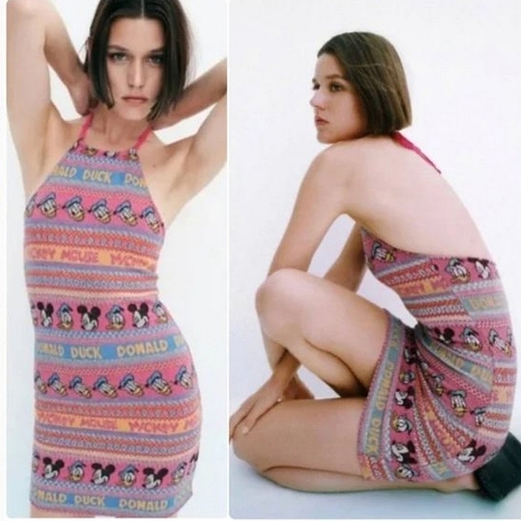 Zara x Disney - Mickey Mouse & Donald Duck Jacquard Halter Dress - Size S (NWT) - Picture 2 of 9